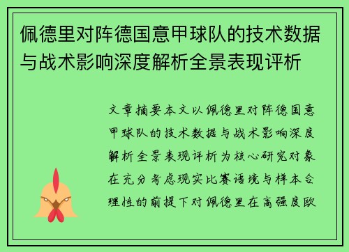 佩德里对阵德国意甲球队的技术数据与战术影响深度解析全景表现评析